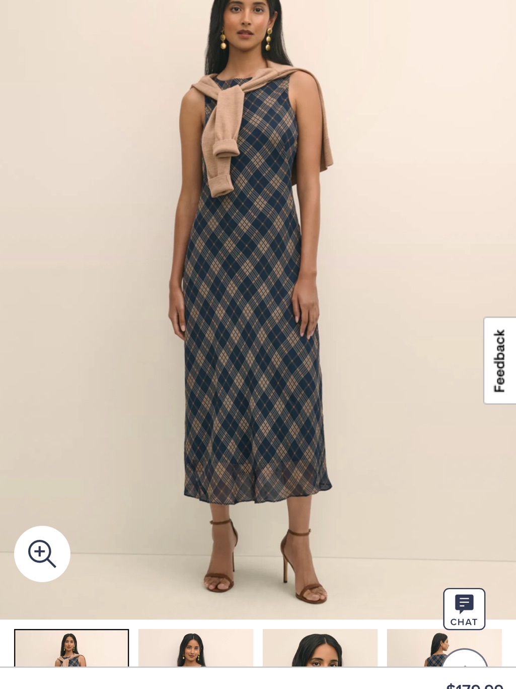 Brooks Brothers Navy And Tan Plaid Midi Dress